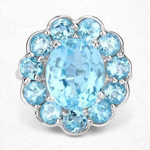 Bids.com 8.77 Carat Genuine Swiss Blue Topaz .925 Sterling Silver Ring Rings