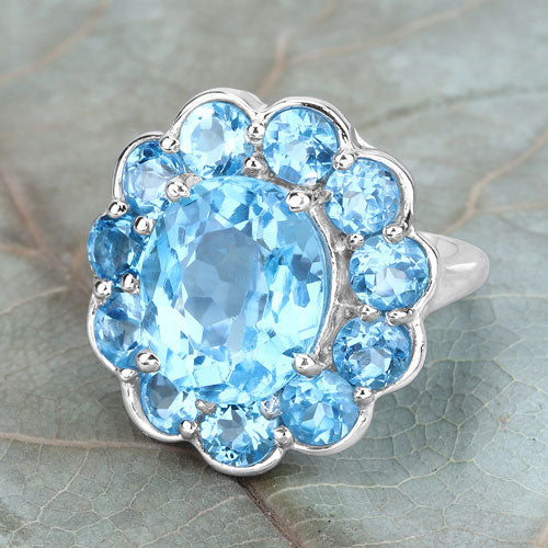 Bids.com 8.77 Carat Genuine Swiss Blue Topaz .925 Sterling Silver Ring Rings