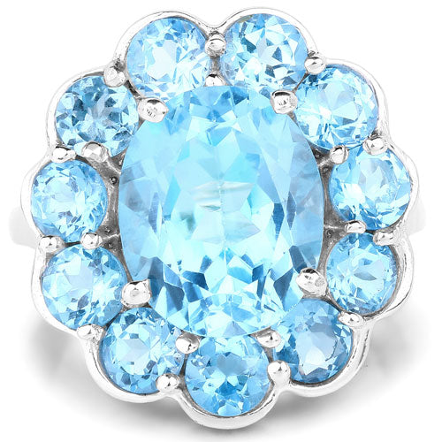Bids.com 8.77 Carat Genuine Swiss Blue Topaz .925 Sterling Silver Ring Rings