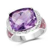 Bids.com 8.86 Carat Genuine Amethyst & White Topaz .925 Sterling Silver Ring Rings