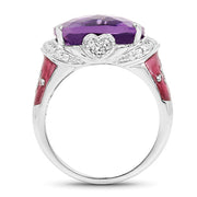 Bids.com 8.86 Carat Genuine Amethyst & White Topaz .925 Sterling Silver Ring Rings