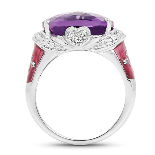 Bids.com 8.86 Carat Genuine Amethyst & White Topaz .925 Sterling Silver Ring Rings