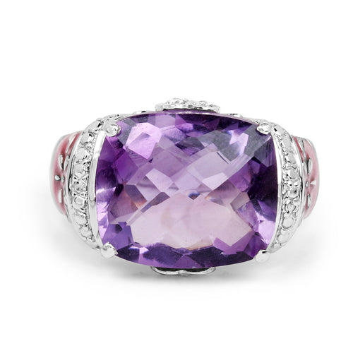 Bids.com 8.86 Carat Genuine Amethyst & White Topaz .925 Sterling Silver Ring Rings