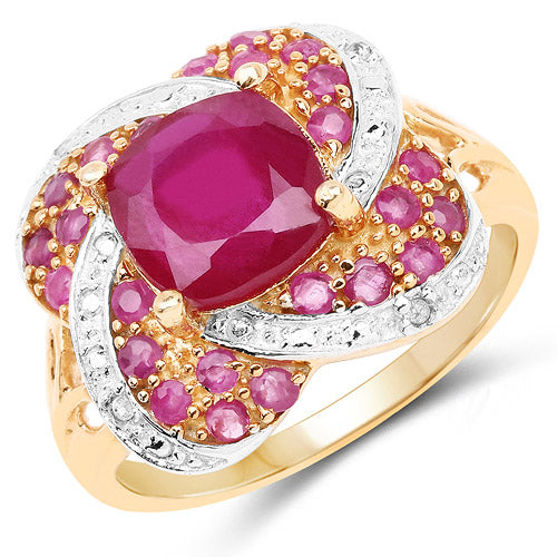 Bids.com 14K Rose Gold Plated 3.88 Carat Glass Filled Ruby, Ruby and White Topaz .925 Sterling Silver Ring Rings