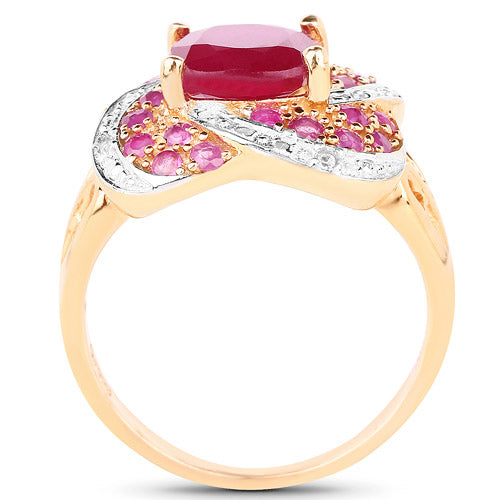 Bids.com 14K Rose Gold Plated 3.88 Carat Glass Filled Ruby, Ruby and White Topaz .925 Sterling Silver Ring Rings