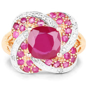 Bids.com 14K Rose Gold Plated 3.88 Carat Glass Filled Ruby, Ruby and White Topaz .925 Sterling Silver Ring Rings