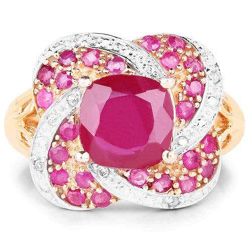 Bids.com 14K Rose Gold Plated 3.88 Carat Glass Filled Ruby, Ruby and White Topaz .925 Sterling Silver Ring Rings