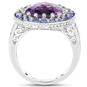 Bids.com 5.95 Carat Genuine Amethyst and Tanzanite .925 Sterling Silver Ring Rings