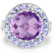 Bids.com 5.95 Carat Genuine Amethyst and Tanzanite .925 Sterling Silver Ring Rings
