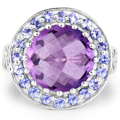 Bids.com 5.95 Carat Genuine Amethyst and Tanzanite .925 Sterling Silver Ring Rings