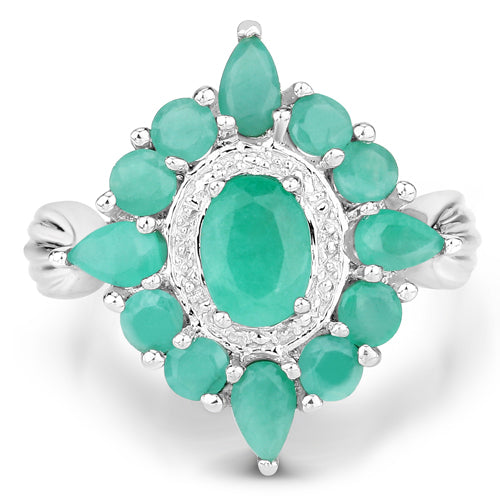 Bids.com 2.37 Carat Genuine Emerald .925 Sterling Silver Ring Rings