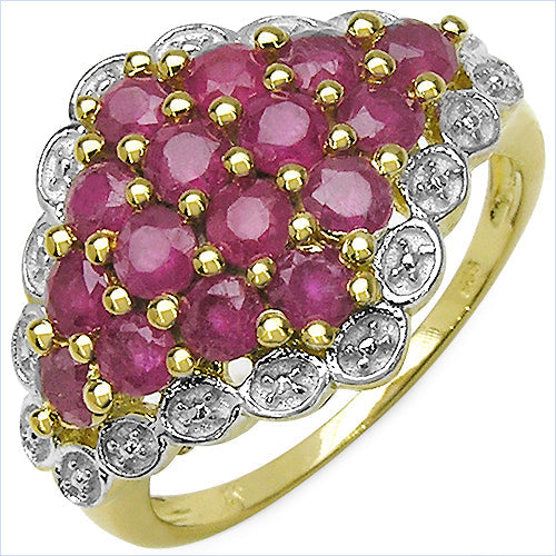 Bids.com 14K Yellow Gold Plated 2.08 Carat Genuine Ruby .925 Sterling Silver Ring Rings