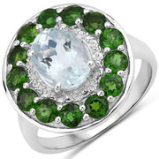 Bids.com 2.96 Carat Genuine Aquamarine and Chrome Diopside .925 Sterling Silver Ring Rings