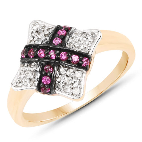 Bids.com 14K Yellow Gold Plated 0.57 Carat Genuine Ruby and White Cubic Zirconia .925 Sterling Silver Ring Rings
