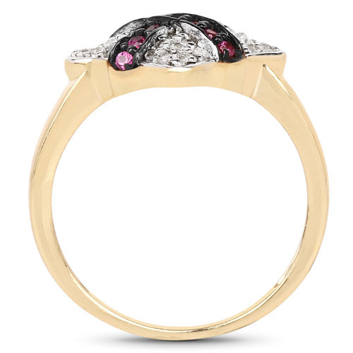 Bids.com 14K Yellow Gold Plated 0.57 Carat Genuine Ruby and White Cubic Zirconia .925 Sterling Silver Ring Rings