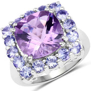 Bids.com 6.63 Carat Genuine Amethyst and Tanzanite .925 Sterling Silver Ring Rings