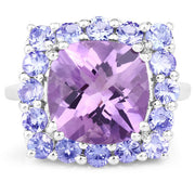 Bids.com 6.63 Carat Genuine Amethyst and Tanzanite .925 Sterling Silver Ring Rings