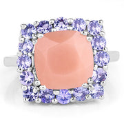 Bids.com 6.70 Carat Genuine Peach Moonstone and Tanzanite .925 Sterling Silver Ring Rings