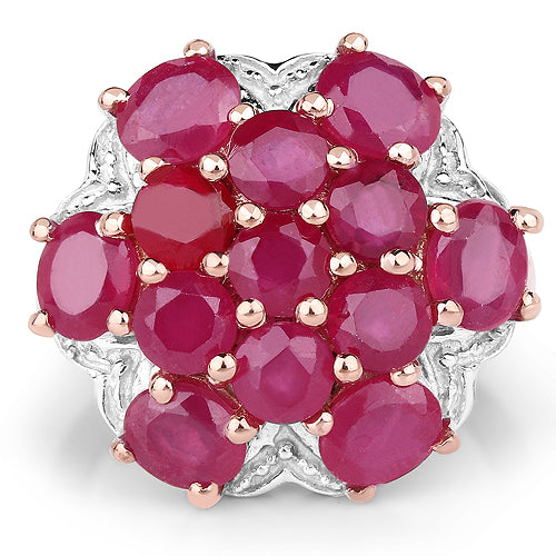 Bids.com 14K Rose Gold Plated 4.52 Carat Genuine Glass Filled Ruby .925 Sterling Silver Ring Rings