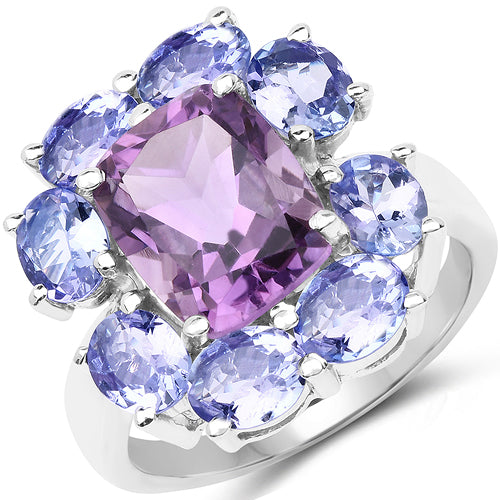 Bids.com 5.24 Carat Genuine Amethyst & Tanzanite .925 Sterling Silver Ring Rings