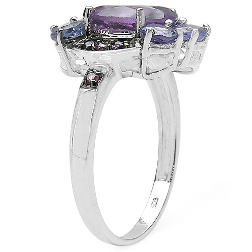 Bids.com 4.04 Carat Genuine Amethyst & Tanzanite .925 Sterling Silver Ring Rings