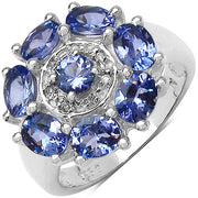 Bids.com 2.58 Carat Genuine Tanzanite & White Topaz .925 Sterling Silver Ring Rings