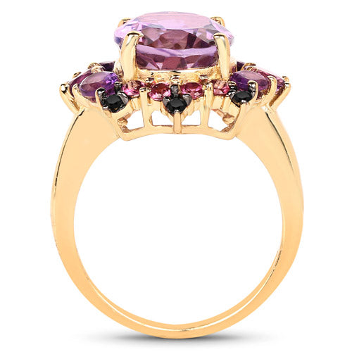 Bids.com 14K Yellow Gold Plated 5.25 Carat Genuine Amethyst, Rhodolite and Blue Diamond .925 Sterling Silver Ring Rings