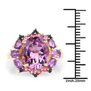 Bids.com 14K Yellow Gold Plated 5.25 Carat Genuine Amethyst, Rhodolite and Blue Diamond .925 Sterling Silver Ring Rings