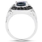 Bids.com 4.27 Carat Genuine London Blue Topaz, Black Spinel & White Topaz .925 Sterling Silver Ring Rings
