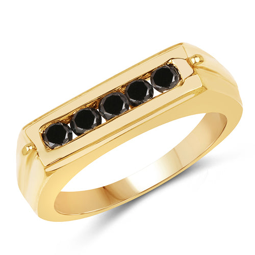 Bids.com 14K Yellow Gold Plated 0.50 Carat Genuine Black Diamond .925 Sterling Silver Ring Rings
