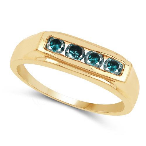 Bids.com 14K Yellow Gold Plated 0.48 Carat Genuine Blue Diamond .925 Sterling Silver Ring Rings