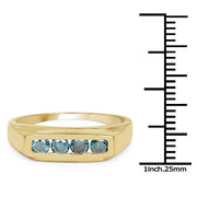 Bids.com 14K Yellow Gold Plated 0.48 Carat Genuine Blue Diamond .925 Sterling Silver Ring Rings