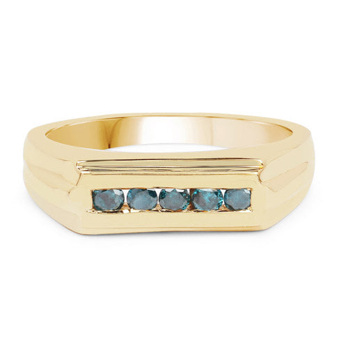 Bids.com 14K Yellow Gold Plated 0.25 Carat Genuine Blue Diamond .925 Sterling Silver Ring Rings