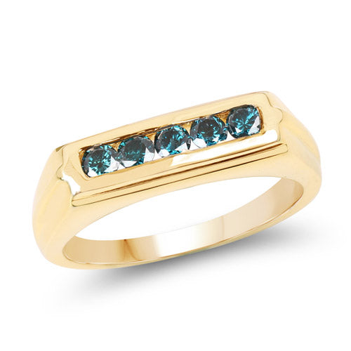 Bids.com 14K Yellow Gold Plated 0.40 Carat Genuine Blue Diamond .925 Sterling Silver Ring Rings