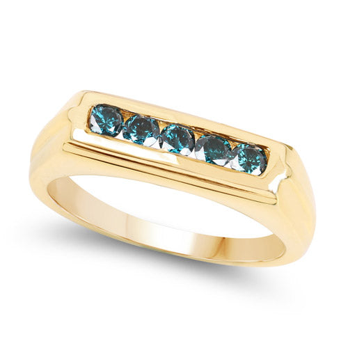 Bids.com 14K Yellow Gold Plated 0.40 Carat Genuine Blue Diamond .925 Sterling Silver Ring Rings