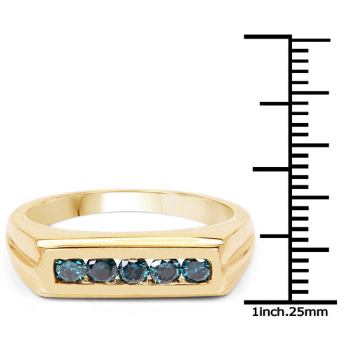 Bids.com 14K Yellow Gold Plated 0.40 Carat Genuine Blue Diamond .925 Sterling Silver Ring Rings