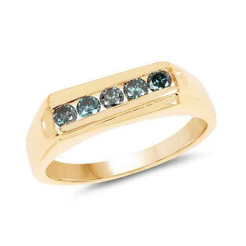 Bids.com 14K Yellow Gold Plated 0.35 Carat Genuine Blue Diamond .925 Sterling Silver Ring Rings