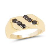 Bids.com 14K Yellow Gold Plated 0.60 Carat Genuine Black Diamond .925 Sterling Silver Ring Rings