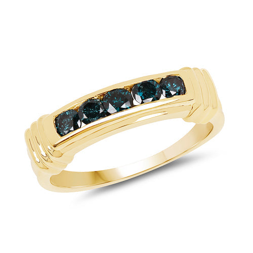 Bids.com 14K Yellow Gold Plated 0.50 Carat Genuine Blue Diamond .925 Sterling Silver Ring Rings
