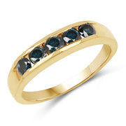 Bids.com 14K Yellow Gold Plated 0.80 Carat Genuine Blue Diamond .925 Sterling Silver Ring Rings