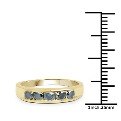 Bids.com 14K Yellow Gold Plated 0.80 Carat Genuine Blue Diamond .925 Sterling Silver Ring Rings
