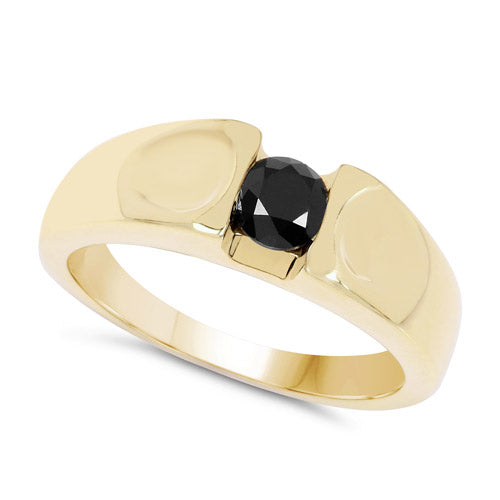 Bids.com 14K Yellow Gold Plated 0.25 Carat Genuine Black Diamond .925 Sterling Silver Ring Rings