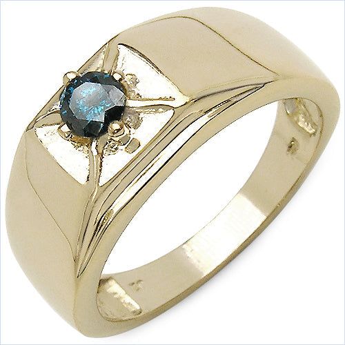 Bids.com 14K Yellow Gold Plated 0.25 Carat Genuine Blue Diamond .925 Sterling Silver Ring Rings
