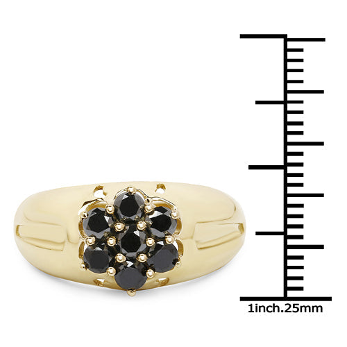Bids.com 14K Yellow Gold Plated 0.98 Carat Genuine Black Diamond .925 Sterling Silver Ring Rings