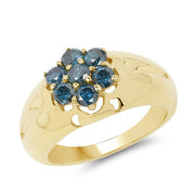 Bids.com 14K Yellow Gold Plated 0.98 Carat Genuine Blue Diamond .925 Sterling Silver Ring Rings