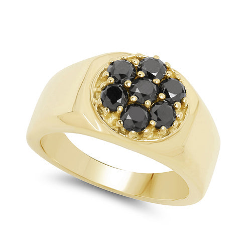Bids.com 14K Yellow Gold Plated 0.98 Carat Genuine Black Diamond .925 Sterling Silver Ring Rings