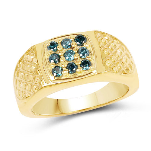 Bids.com 14K Yellow Gold Plated 0.36 Carat Genuine Blue Diamond .925 Sterling Silver Ring Rings