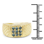 Bids.com 14K Yellow Gold Plated 0.36 Carat Genuine Blue Diamond .925 Sterling Silver Ring Rings