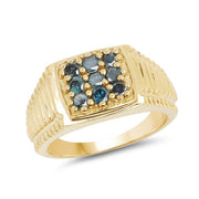 Bids.com 14K Yellow Gold Plated 0.63 Carat Genuine Blue Diamond .925 Sterling Silver Ring Rings
