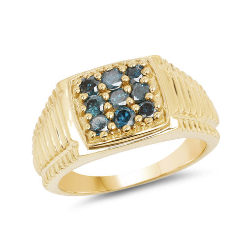 Bids.com 14K Yellow Gold Plated 0.63 Carat Genuine Blue Diamond .925 Sterling Silver Ring Rings